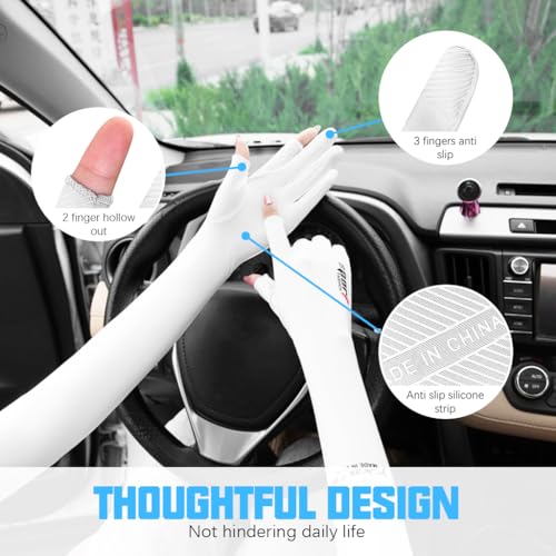 PALAY® 2 Pairs Sun Protection Gloves for Women Men Non-Slip Touch Screen Arm Sleeves Breathable Silk Cooling UV Protection Hand Sleeves Full Arm Hand Gloves for Bike Riding, Driving, Cycling - White PALAY® 2 Pairs Sun Protection Gloves for Women Men Non-Slip Touch Screen Arm Sleeves Breathable Silk Cooling UV Protection Hand Sleeves Full Arm Hand Gloves for Bike Riding, Driving, Cycling - White